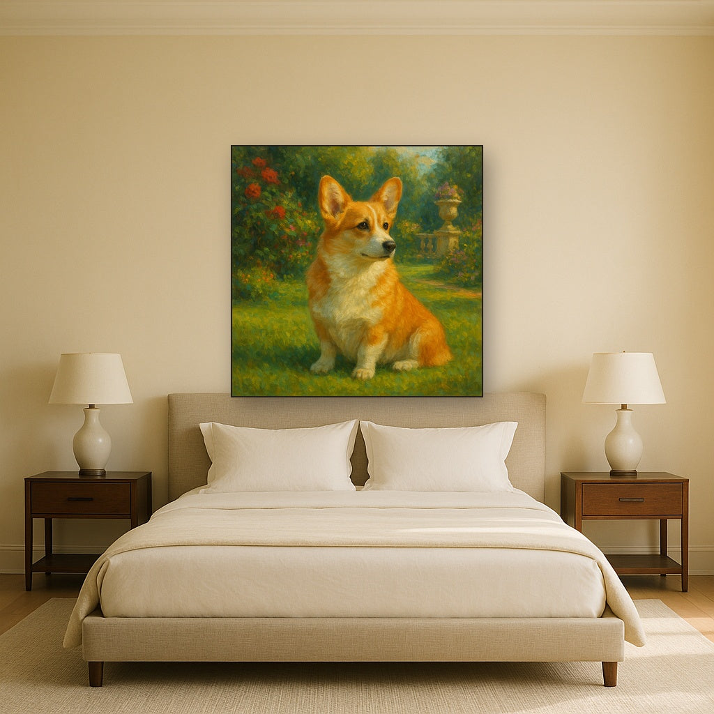 Pembroke Welsh Corgi in Royal English Garden No. 12 Fine Art Oil Painting - View 3