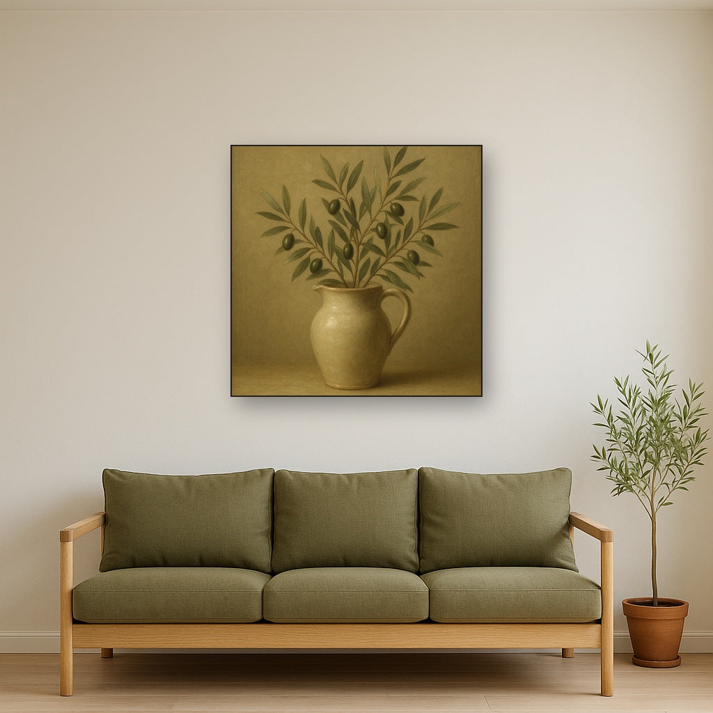 Wild Olive Sprigs in Stoneware Pitcher No. 3 Oil Painting - View 3