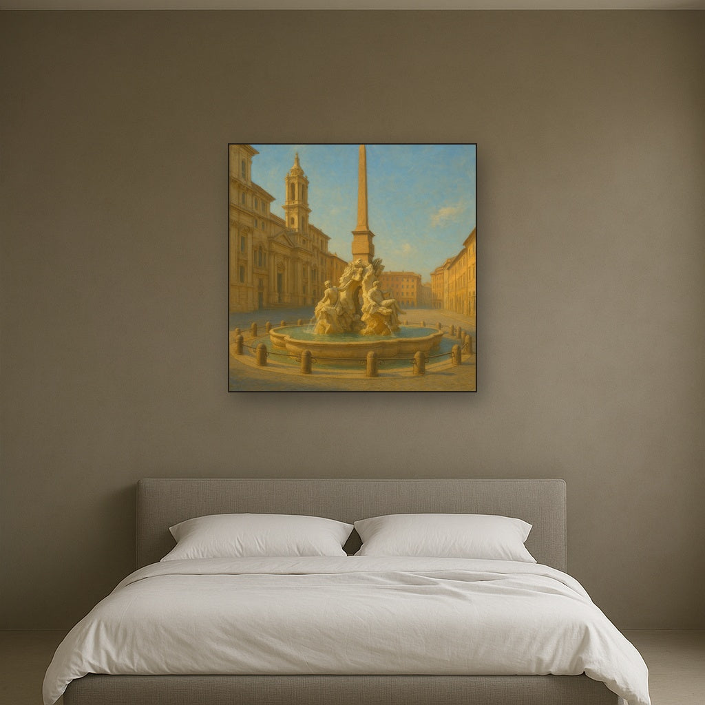 Rome Piazza Fountain in Morning Sunlight No. 12 Oil Painting - View 3