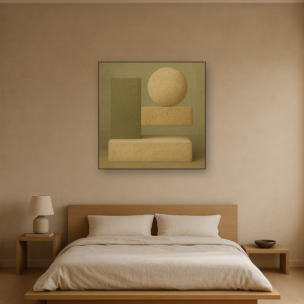 Muted Olive & Sandstone Geometric Balance No. 28 Oil Painting - View 3