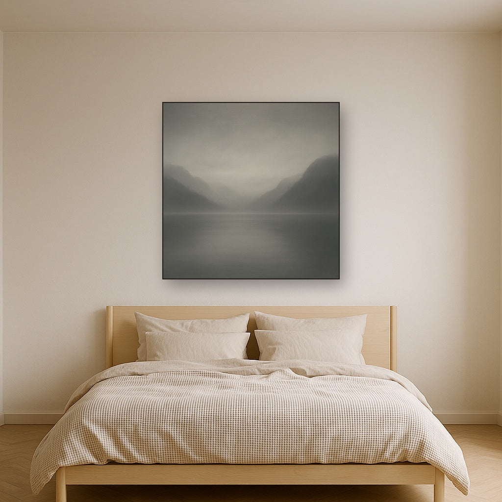 Misty Fjord Horizon in Monochromatic Slate No. 8 Oil Painting - View 3