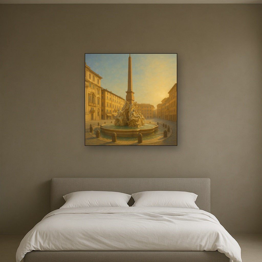 Rome Piazza Fountain in Morning Sunlight No. 14 Oil Painting - View 3