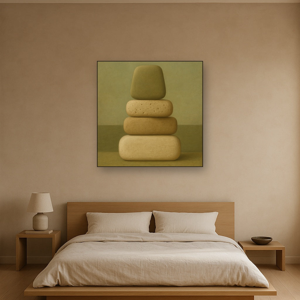 Muted Olive & Sandstone Geometric Balance No. 13 Oil Painting - View 3