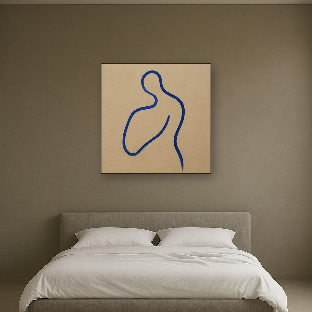 Cobalt Blue & Pale Oat Contour No. 8 - Modern Fine Art Oil Painting - View 3