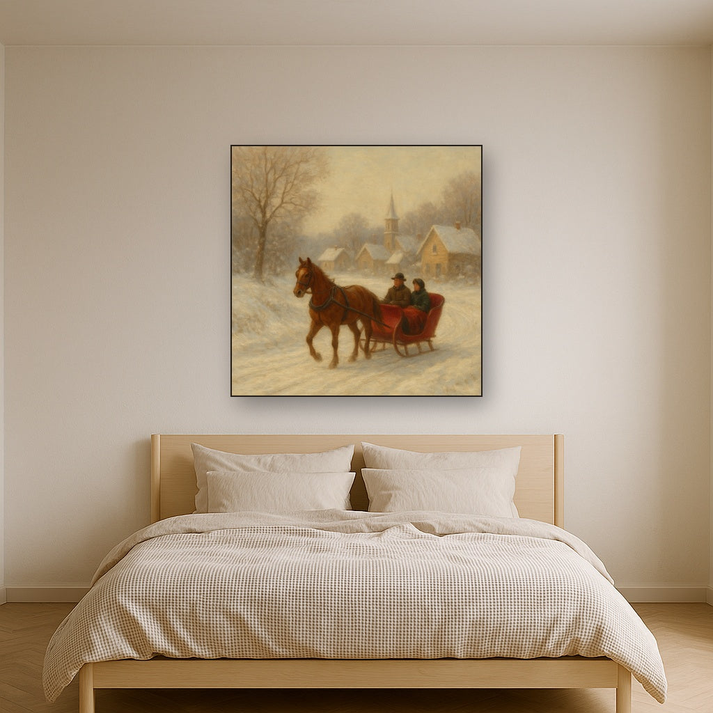 Horse-Drawn Sleigh on Village Snow Road No. 4 Oil Painting - View 3