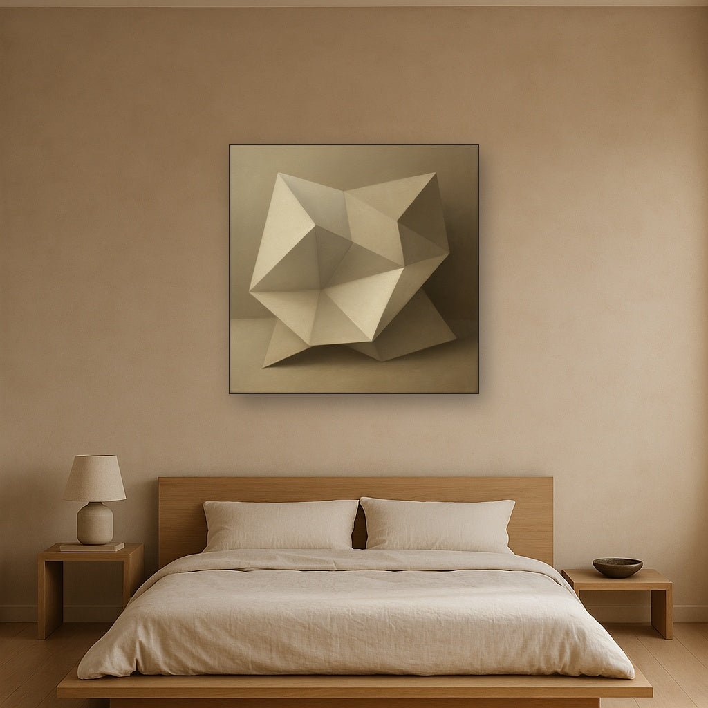 Folded Paper Geometry in Neutral Gradient Shadows No. 8 Oil Painting - View 3