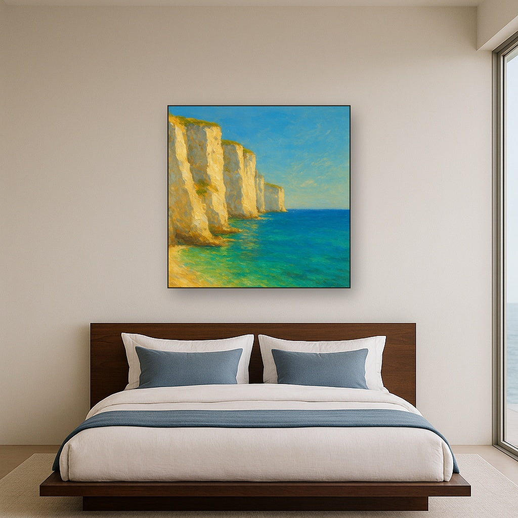 Mediterranean White Cliffs & Azure Horizon No. 5 Fine Art Oil Painting - View 3