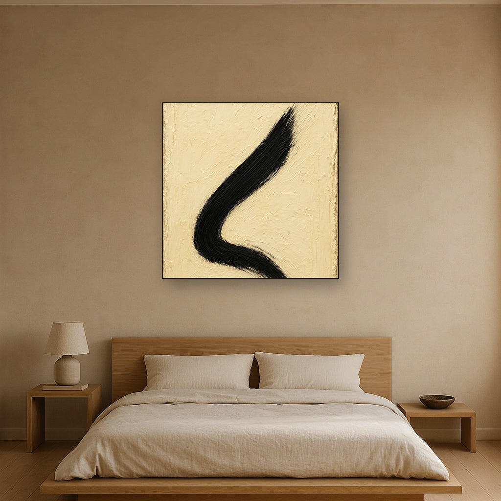 Zen Balance in Cream & Charcoal Oil Painting - View 3