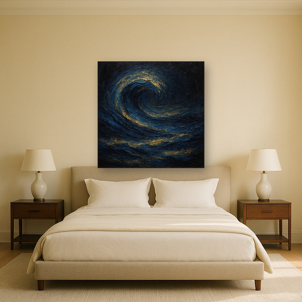Imperial Sapphire & Midnight Wave No. 4 Oil Painting - Styled in Master Bedroom
