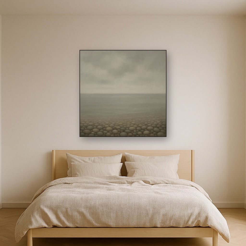 Overcast Coastal Fog & Wet Pebble Shingle Oil Painting - View 3