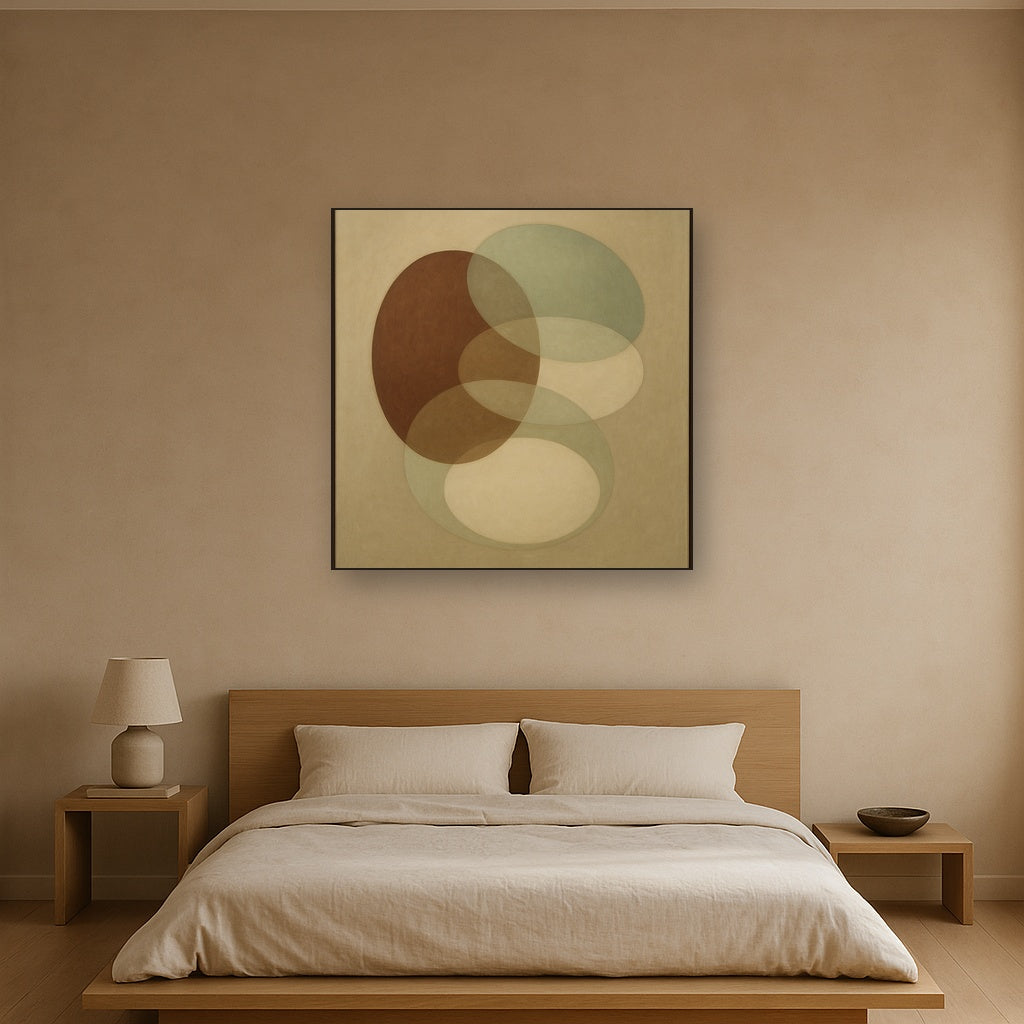 Floating Ellipse Harmony in Walnut & Pale Sage No. 6 Oil Painting - View 3