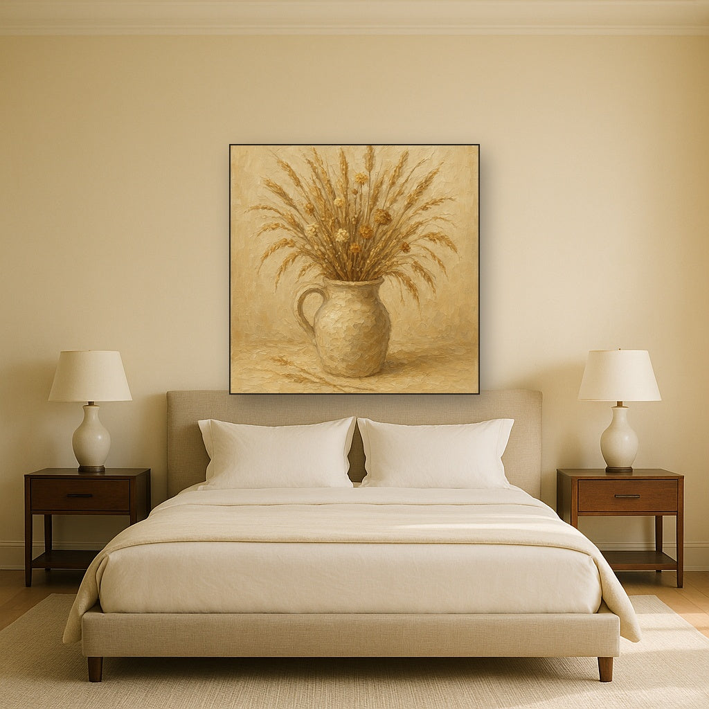 Wild Meadow Botanicals in Neutral Ceramic No. 4 Oil Painting - Styled in Master Bedroom
