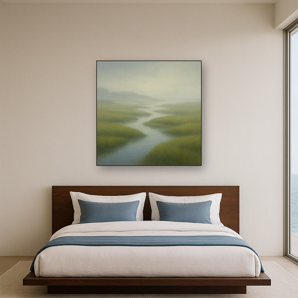 Morning Fog over Cape Cod Tidal Marsh Oil Painting - View 3