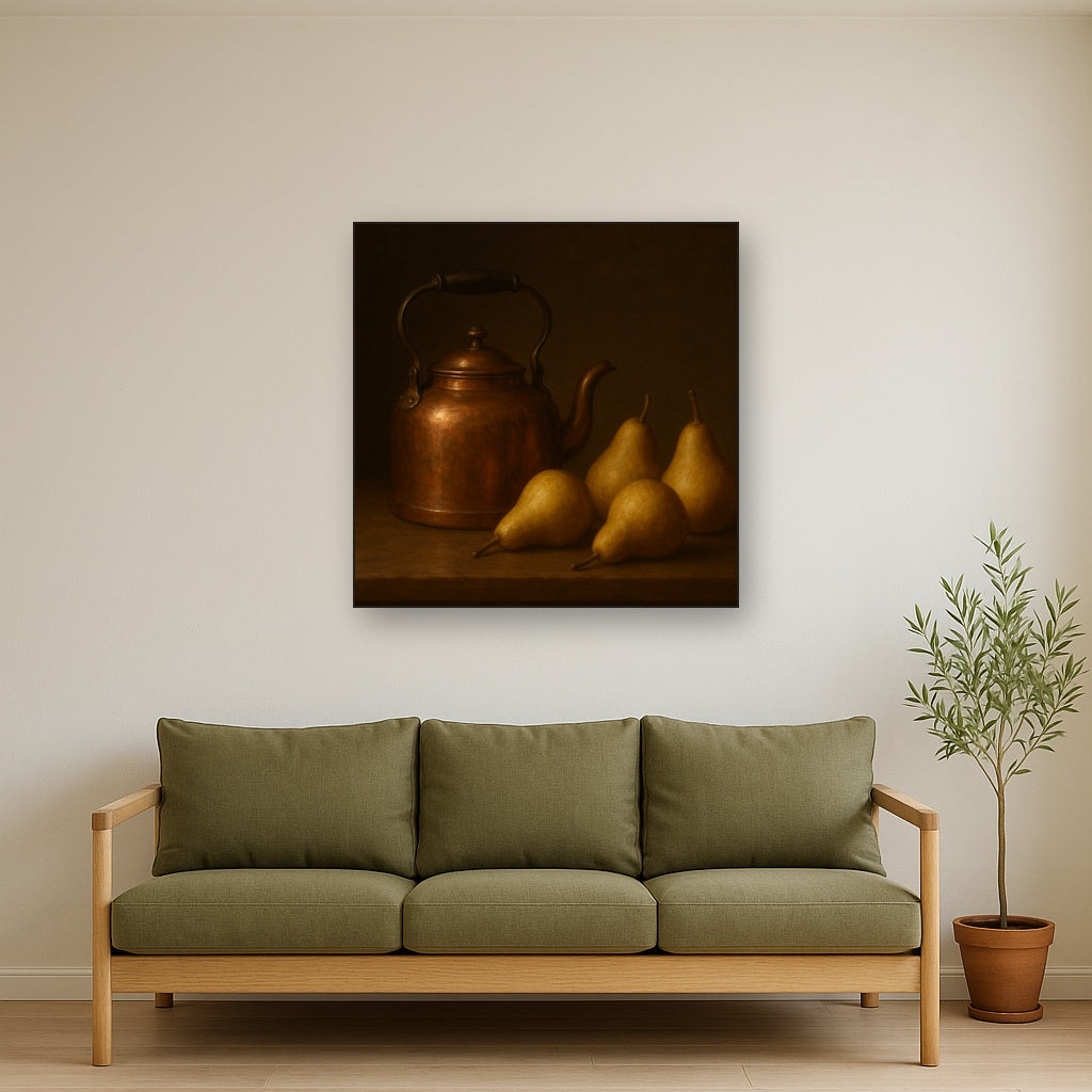 Antique Copper Kettle & Orchard Pears No. 4 Oil Painting - View 3
