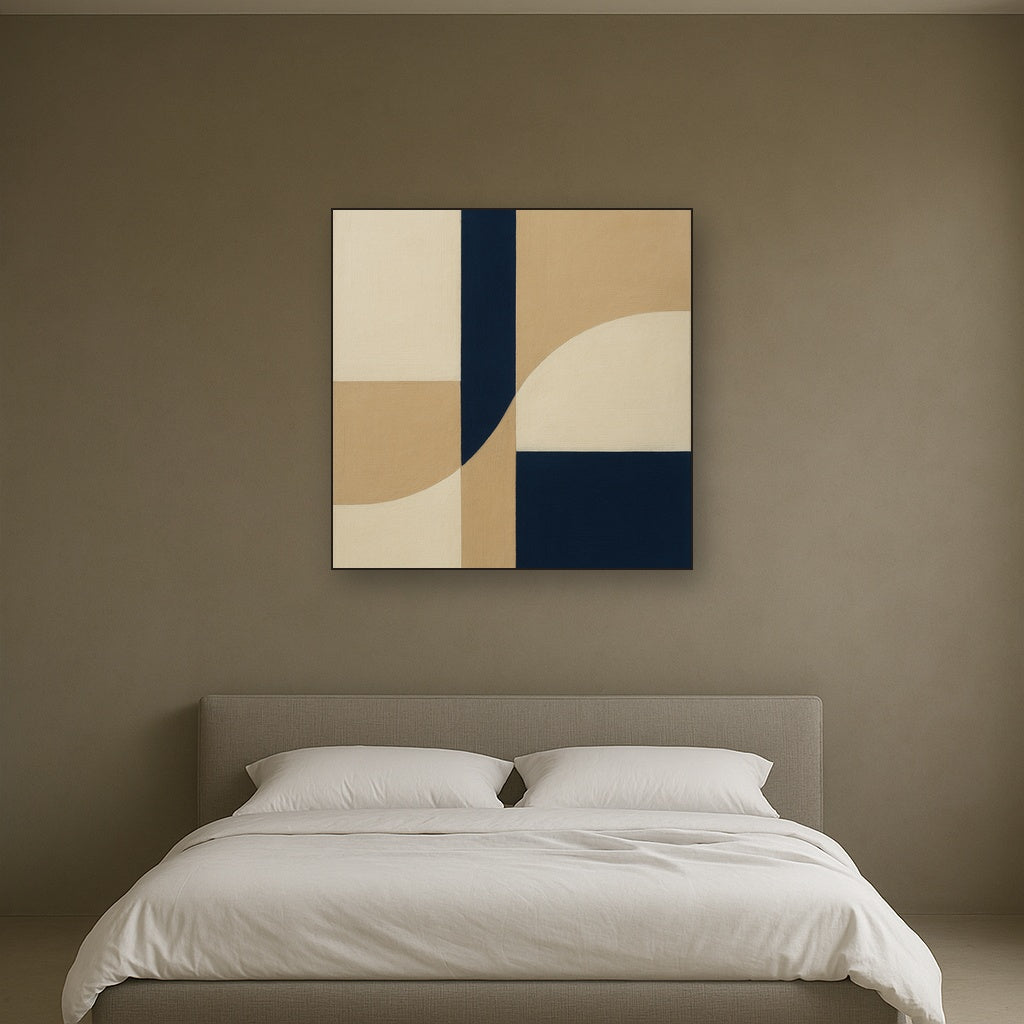 Navy & Warm Beige Geometric Line Balance No. 5 Fine Art Oil Painting - View 3