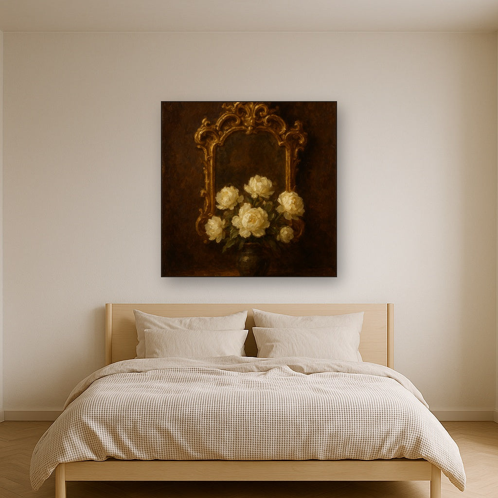 Baroque Gilded Mirror & Peonies No. 2 Oil Painting - Styled in Master Bedroom