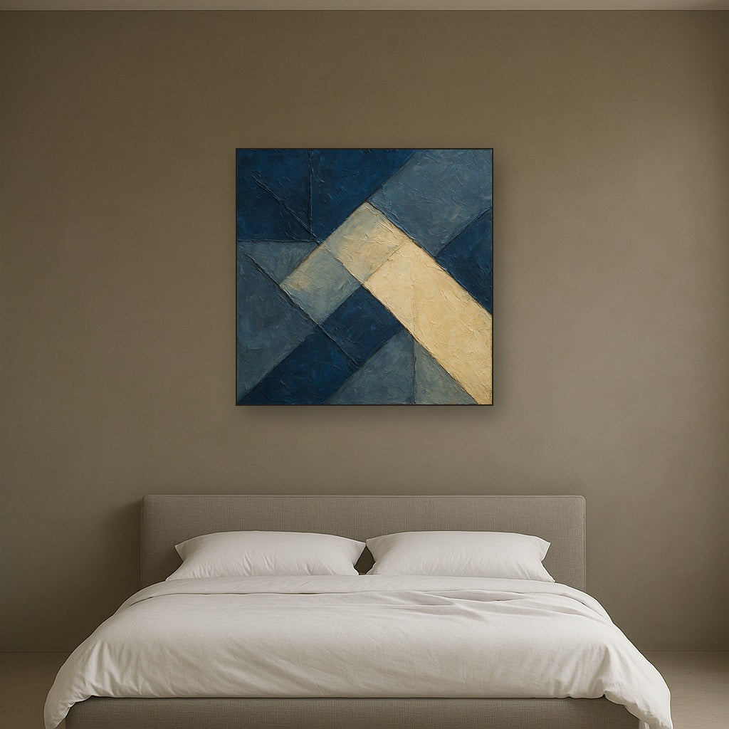 Fractured Geometry in Prussian Blue Oil Painting - View 3