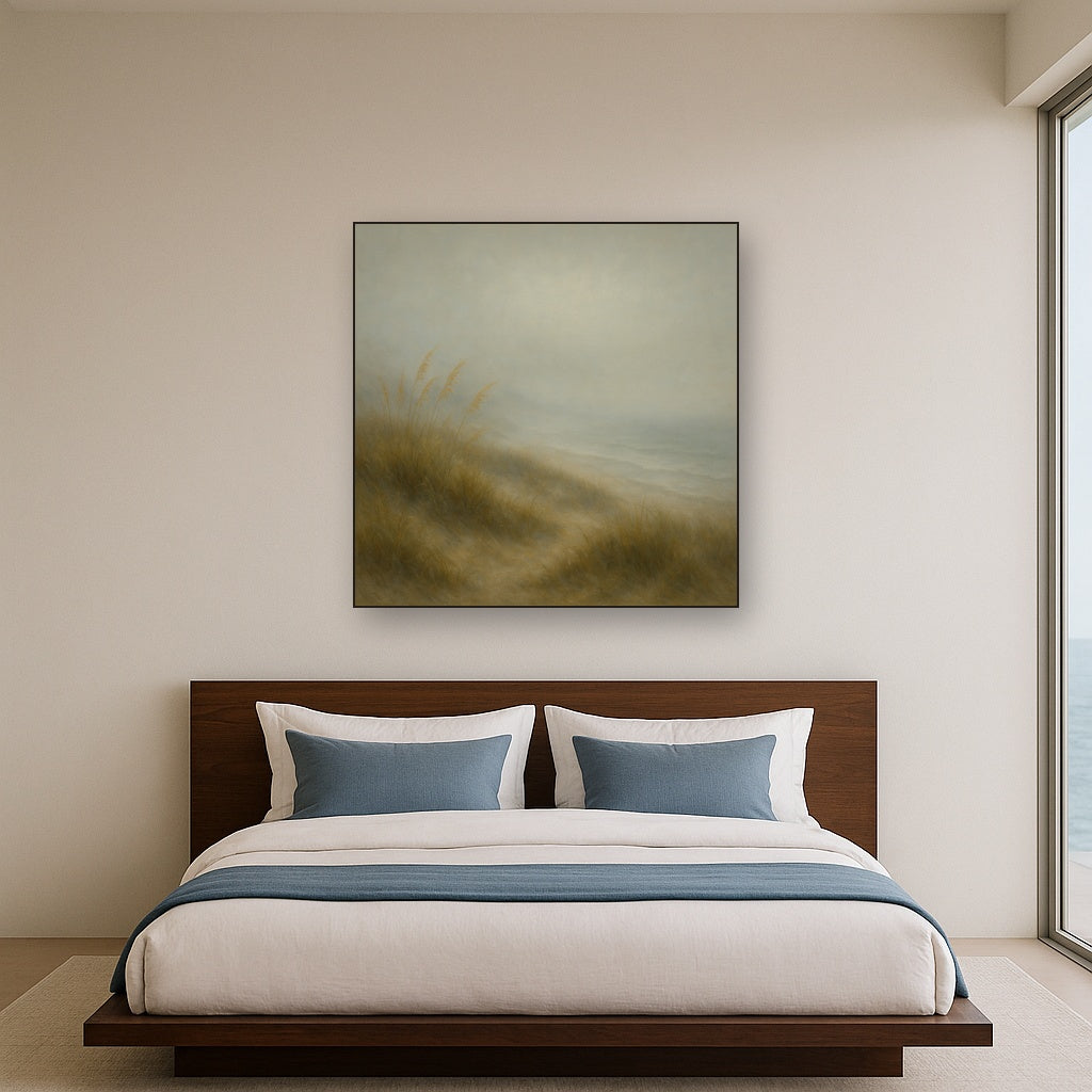 Ethereal Coastal Sea Fog over Silent Dunes Fine Art Oil Painting - View 3