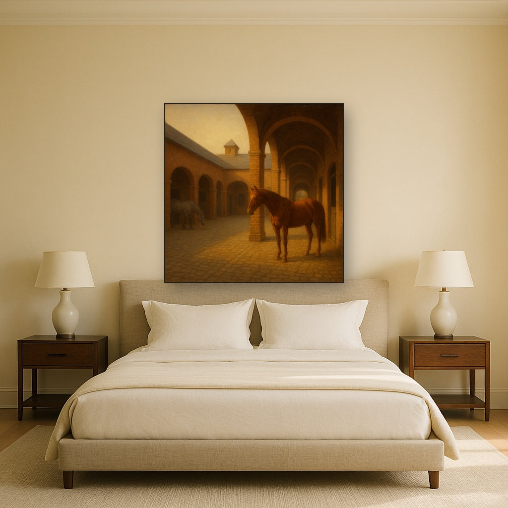 Equestrian Stable Courtyard in Late Afternoon No. 12 Oil Painting - View 3