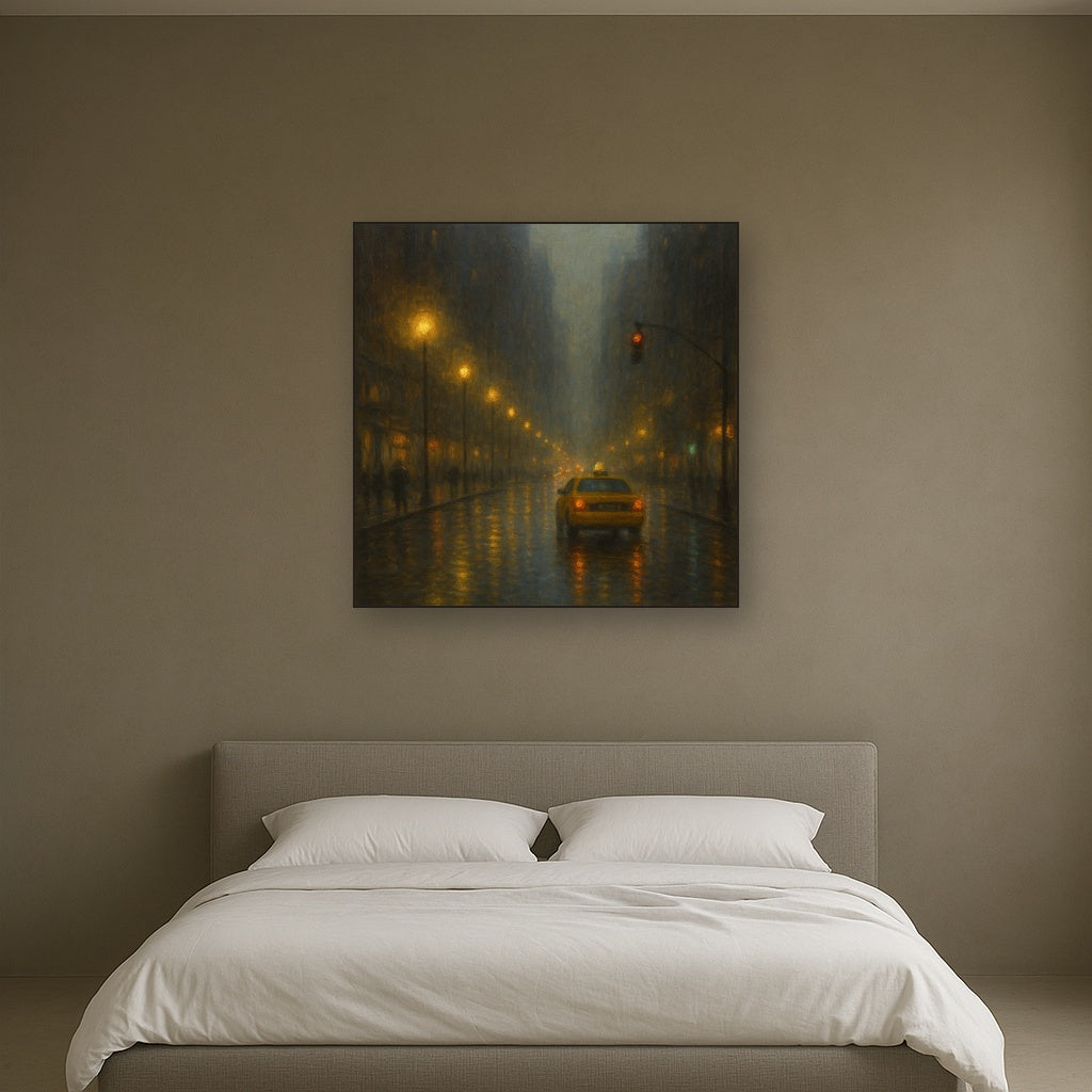 Rain-Drenched Manhattan Avenue Lights No. 10 Oil Painting - View 3
