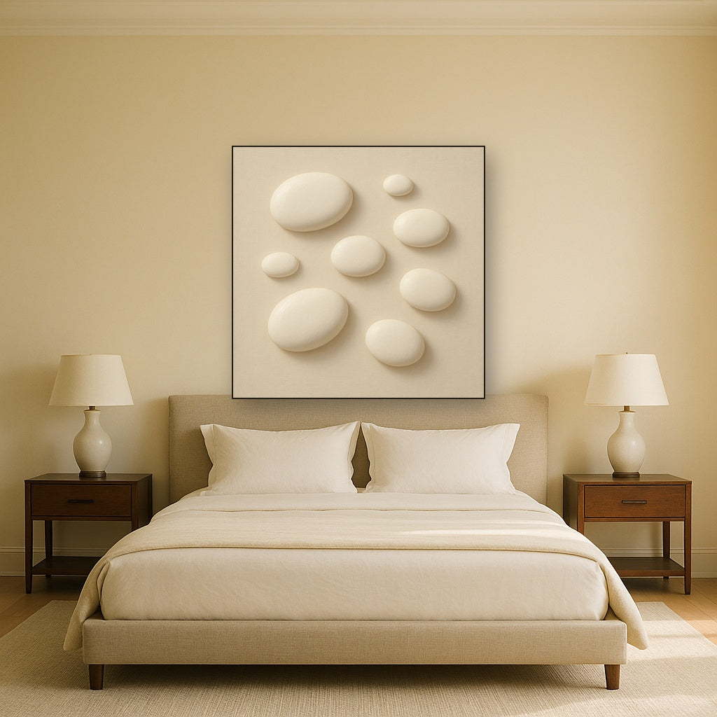 Organic Pebble Relief in White No. 6 - Modern Fine Art Oil Painting - View 3