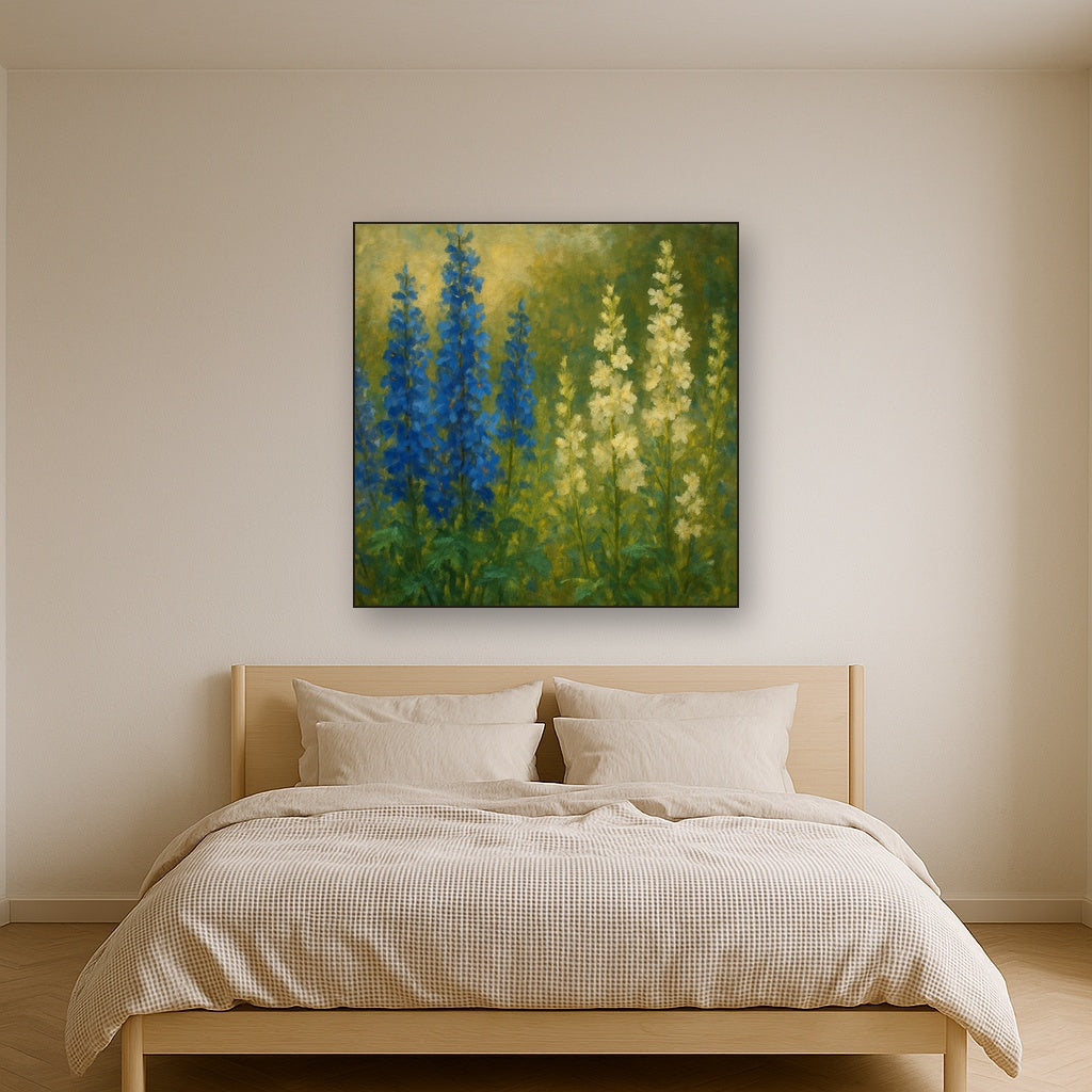 Wild Blue Delphiniums & White Larkspur Garden No. 10 Fine Art Oil Painting - View 3