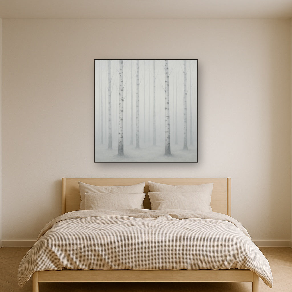 Pale Birch Woodland Silhouette in Whiteout No. 23 Oil Painting - View 3