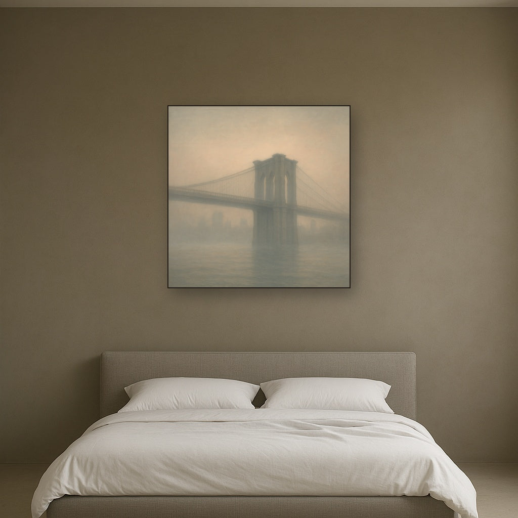 Brooklyn Bridge in Morning River Mist No. 25 Oil Painting - View 3