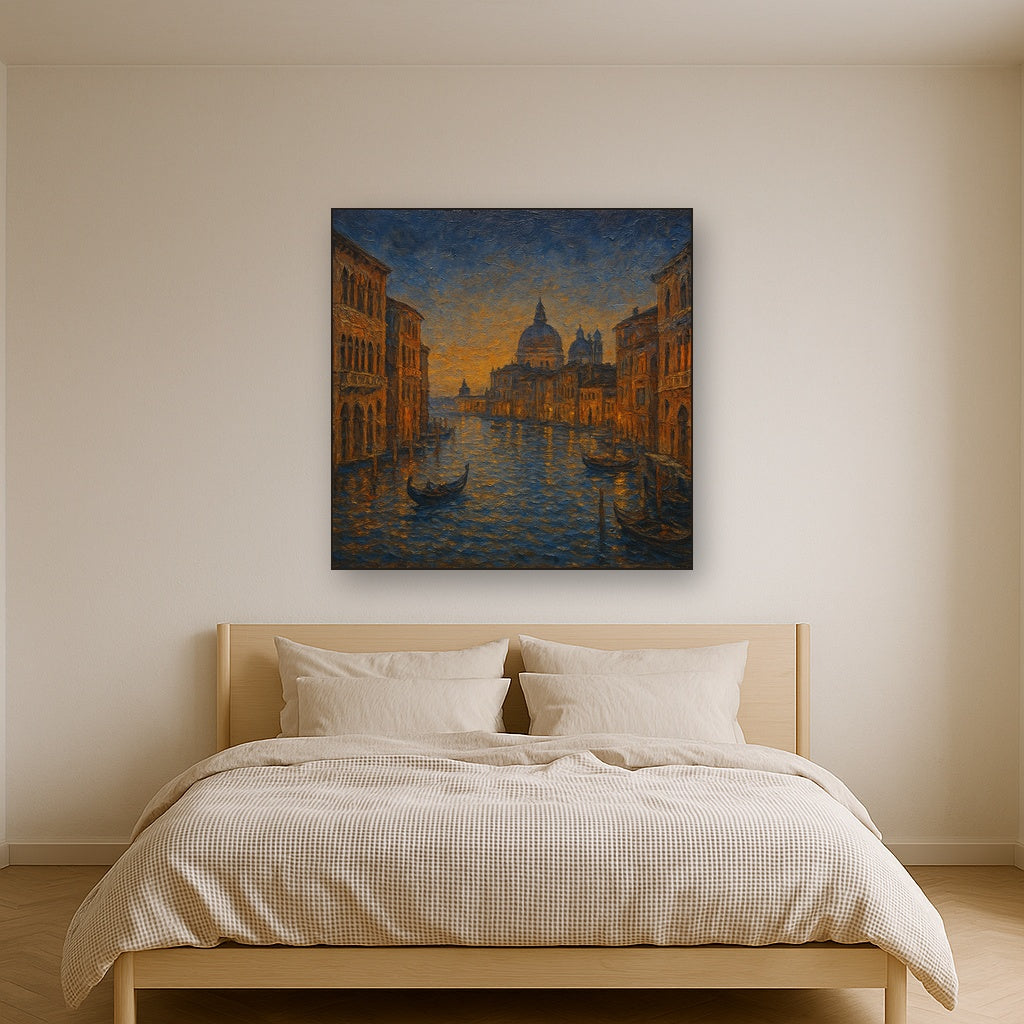 Vintage Venetian Grand Canal at Twilight No. 5 Oil Painting - Styled in Master Bedroom