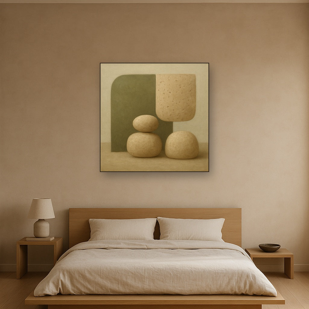 Muted Olive & Sandstone Geometric Balance No. 24 Oil Painting - View 3
