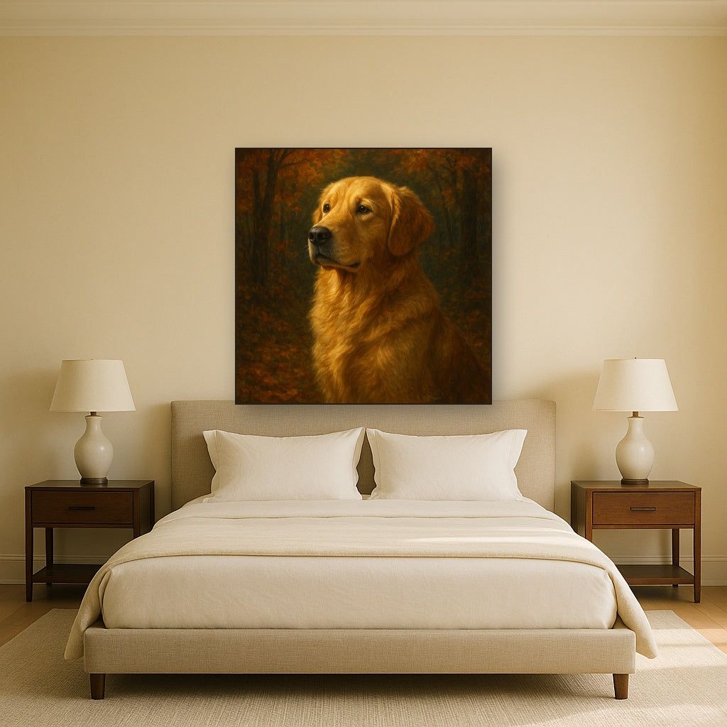 Noble Golden Retriever in Autumn Woods No. 12 Fine Art Oil Painting - View 3