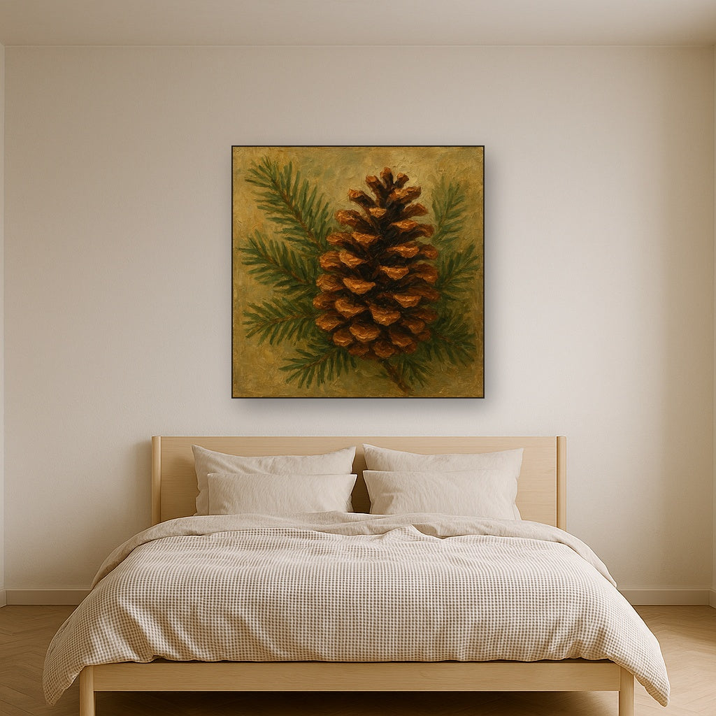 Scandinavian Pine Cone Botanical Oil Painting - View 3
