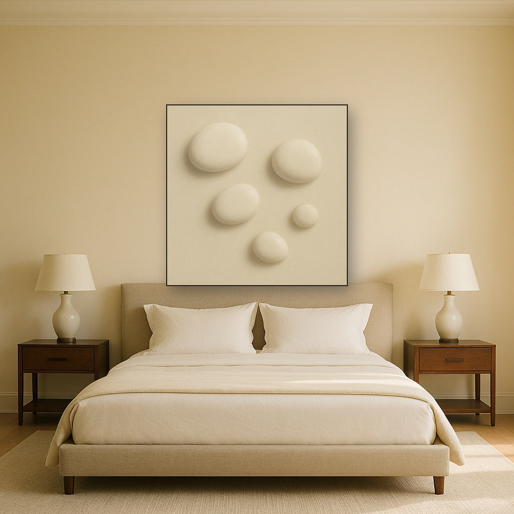 Organic Pebble Relief in White No. 6 - Modern Fine Art Oil Painting - View 3