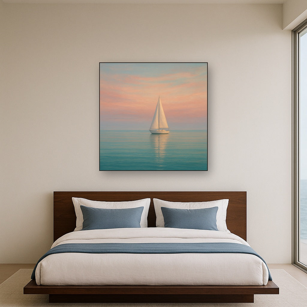 Solitary Sailboat on Vast Glass Horizon No. 7 Fine Art Oil Painting - View 3