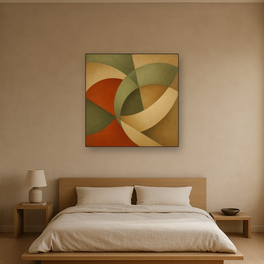 Intersecting Curved Forms in Olive & Rust No. 20 Oil Painting - View 3