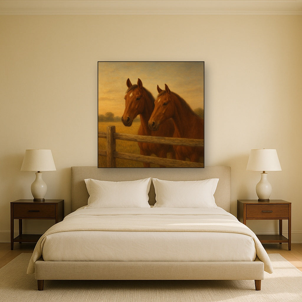 Two Horses at Rustic Post & Rail Fence No. 10 Oil Painting - View 3