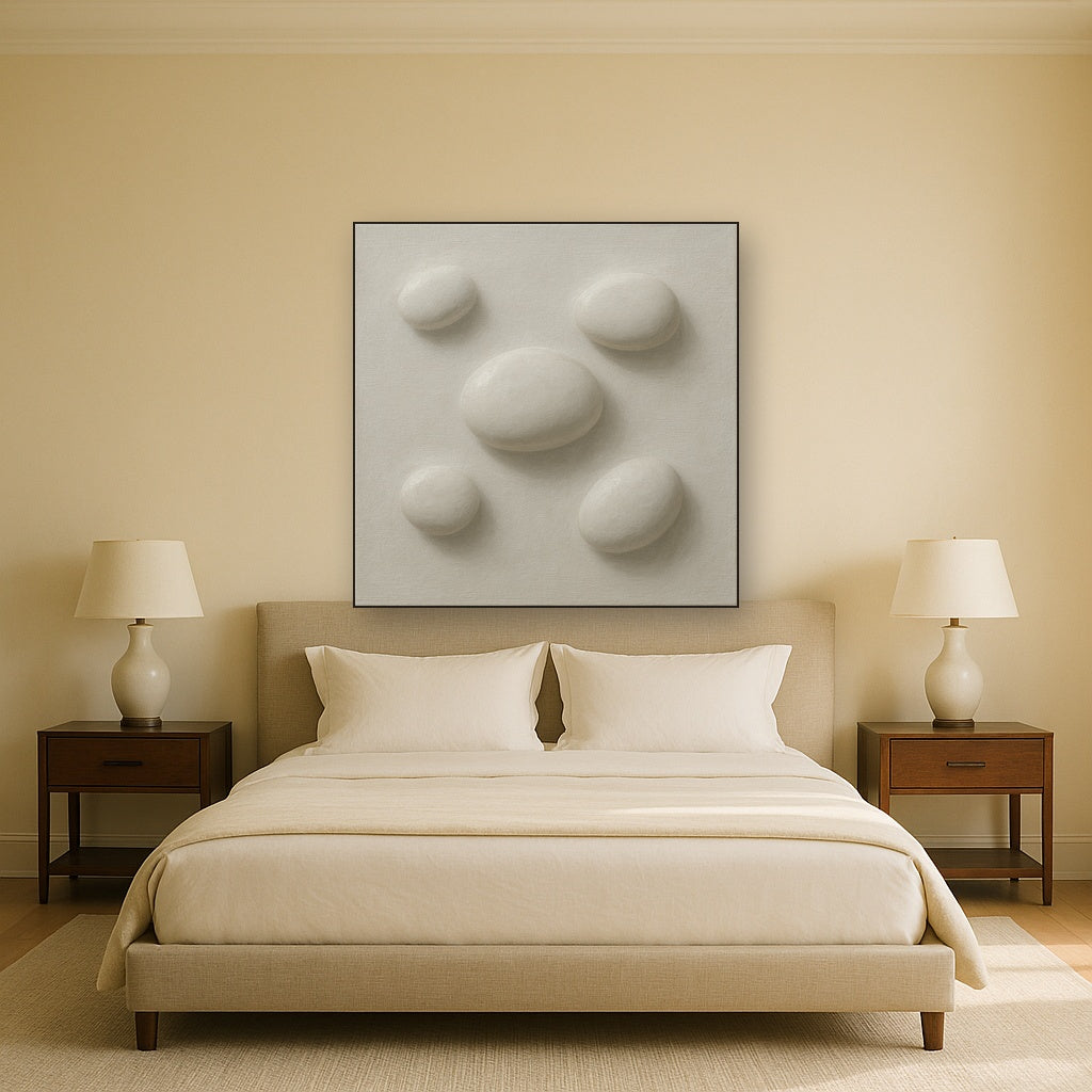 Organic Pebble Relief in White No. 6 - Modern Fine Art Oil Painting - View 3