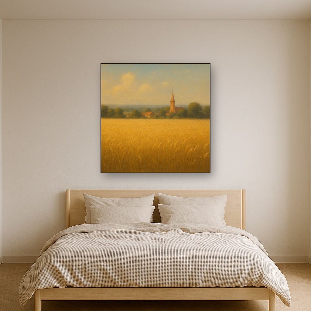 Sun-Drenched Wheatfield & Distant Village No. 6 Oil Painting - View 3