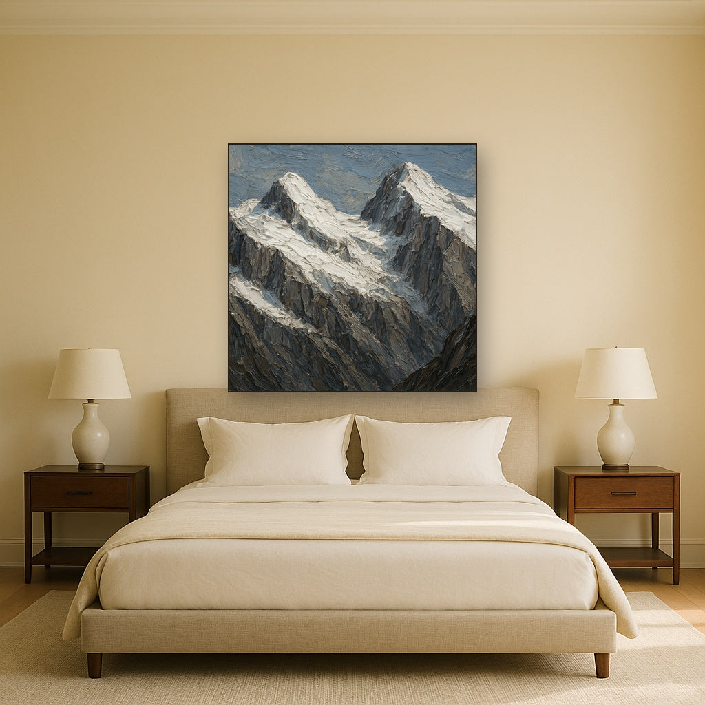 Glacial Ridge Heavy Impasto Oil Painting - Styled in Master Bedroom