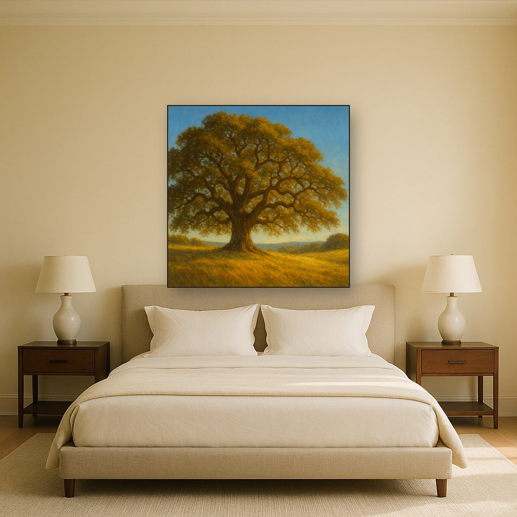 Old Oak Tree on Sunlit Meadow Ridge No. 8 Fine Art Oil Painting - View 3
