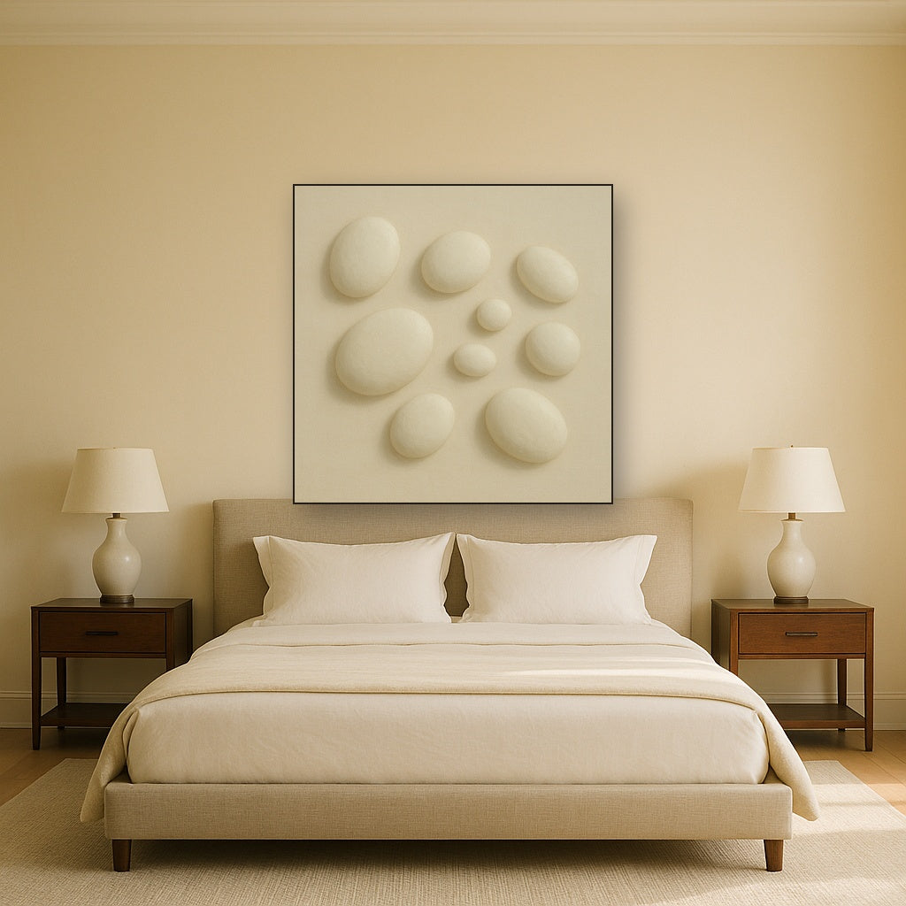 Organic Pebble Relief in White No. 6 - Modern Fine Art Oil Painting - View 3
