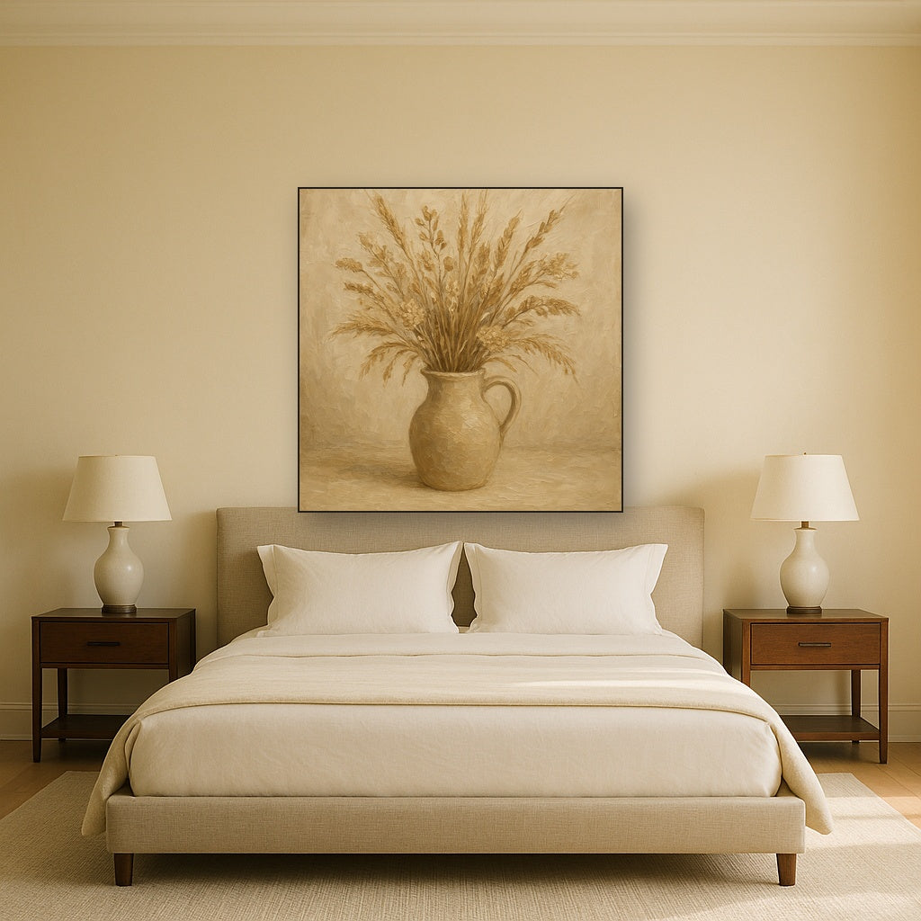 Wild Meadow Botanicals in Neutral Ceramic No. 2 Oil Painting - Styled in Master Bedroom