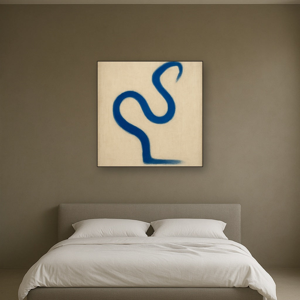 Cobalt Blue & Pale Oat Contour No. 8 - Modern Fine Art Oil Painting - View 3