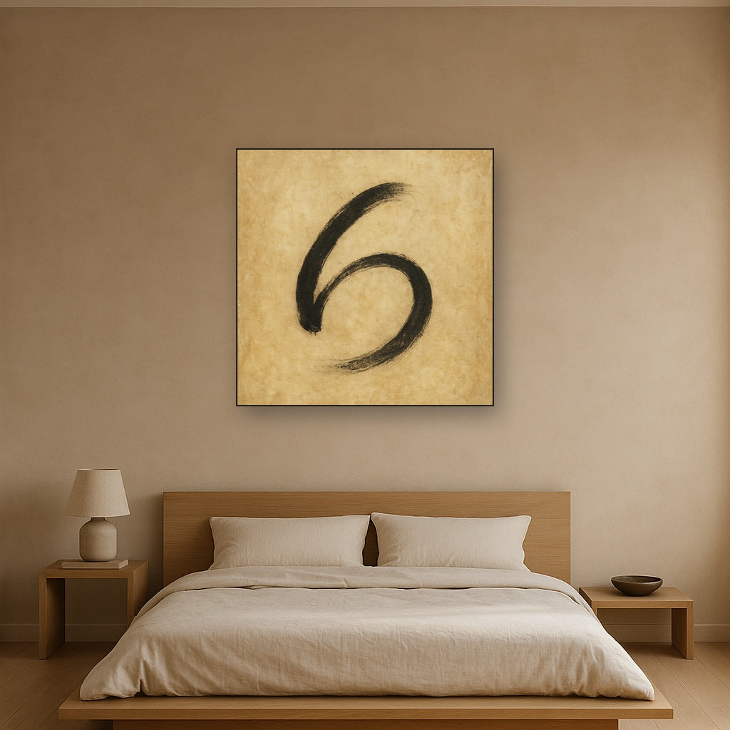 Aged Rice Paper & Charcoal Calligraphic Balance No. 23 Oil Painting - View 3