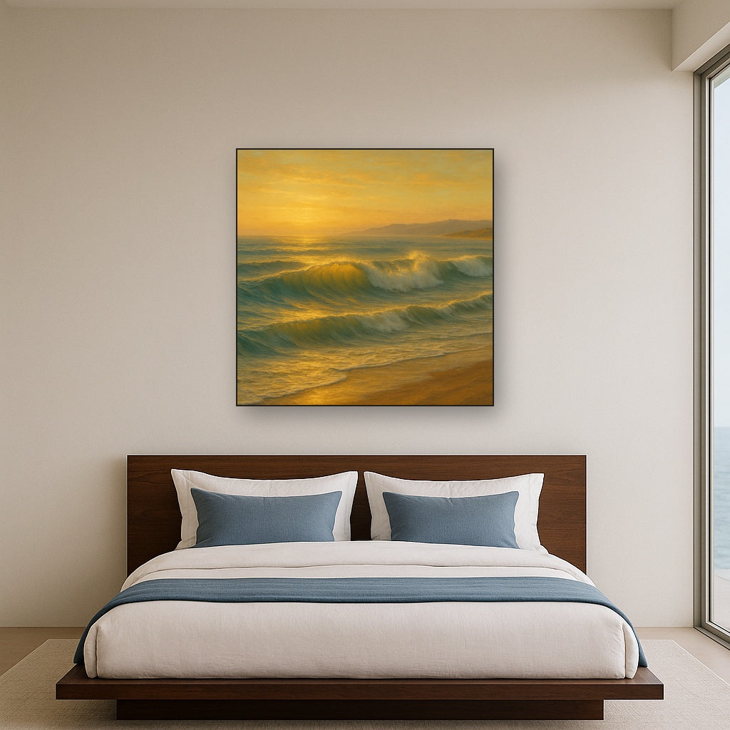 Golden Hour Sunlight on Ocean Swells No. 18 Oil Painting - View 3