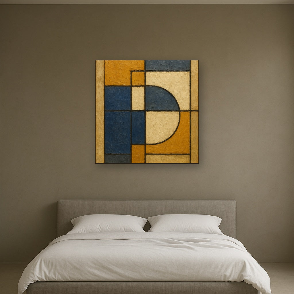 Bauhaus Geometric Balance No. 1 No. 5 Oil Painting - Styled in Master Bedroom