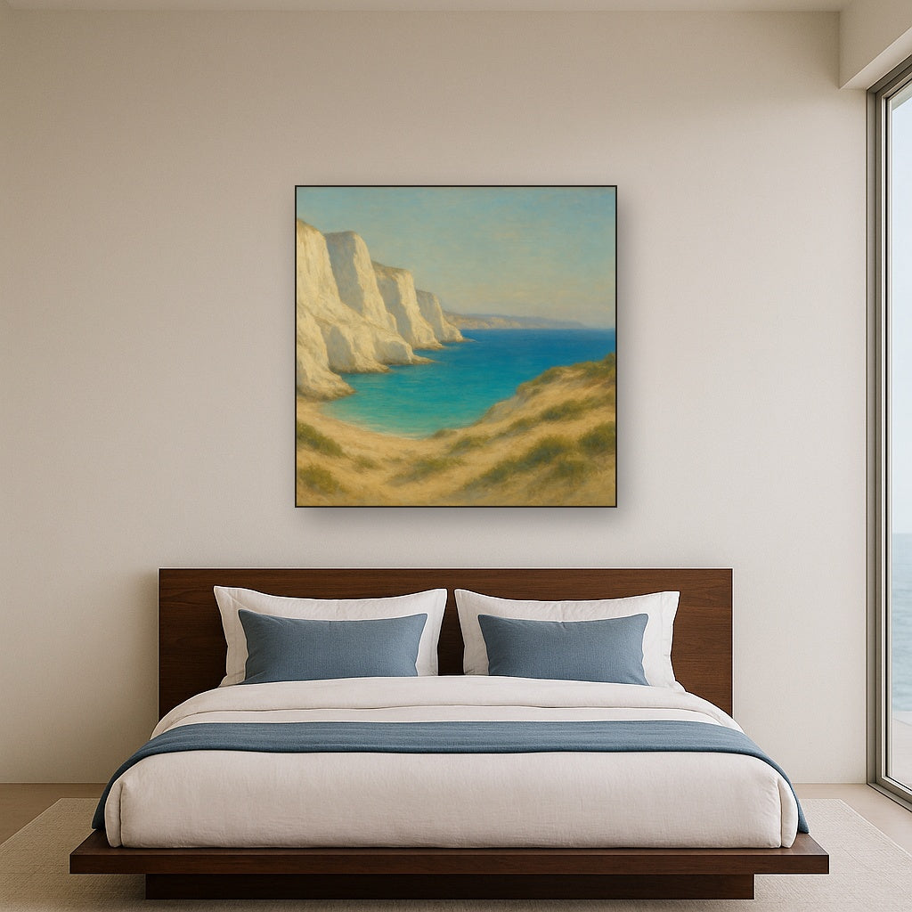 Mediterranean White Cliffs & Turquoise Cove No. 6 Oil Painting - View 3