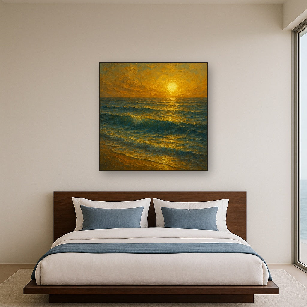 Gilded Sunset Over Pacific Waves Oil Painting - View 3