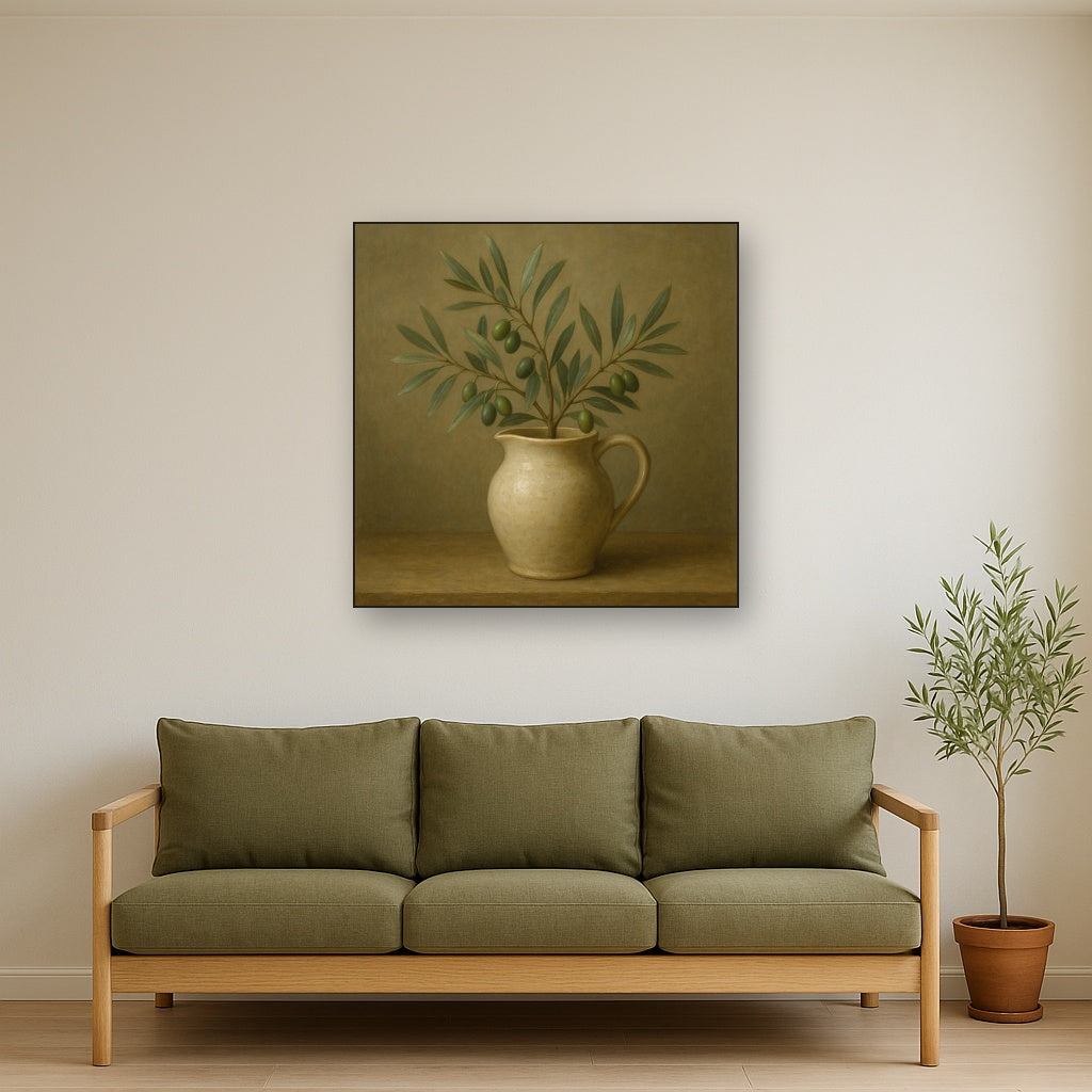 Wild Olive Sprigs in Stoneware Pitcher No. 7 Oil Painting - View 3