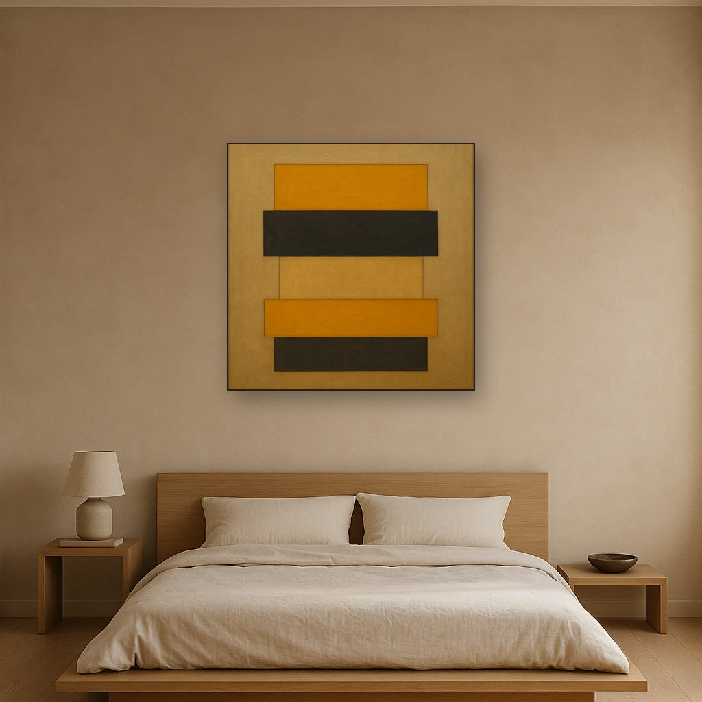 Stacked Horizon Blocks in Mustard & Charcoal Oil Painting - View 3